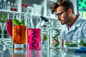 Kolorowe ciecze w laboratoryjnym szkle podczas diagnostyki molekularnej w nowoczesnym laboratorium badawczym